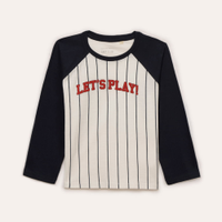 Camiseta de algodão infantil listrada raglan branca