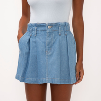 Minissaia jeans cintura super alta ciclos azul claro