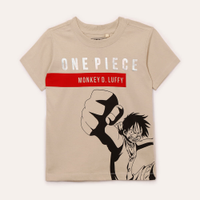 Camiseta de algodão infantil one piece bege