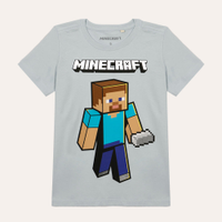 Camiseta de algodão infantil minecraft azul