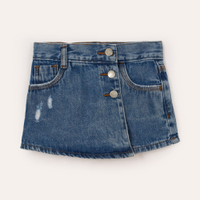 Short saia jeans infantil com botões azul