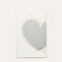 Camiseta de algodão infantil coração com glitter off white