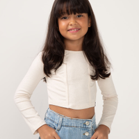 Cropped de viscose infantil com brilho off white