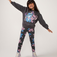 Conjunto de moletom infantil stitch e angel cinza