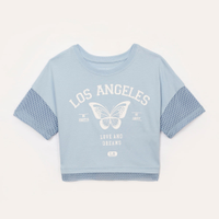 Blusa de algodão infantil los angeles com tela azul claro