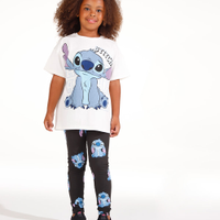 Calça legging de algodão infantil stitch preto