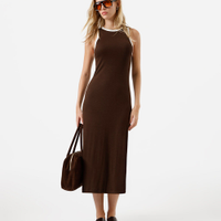 Vestido midi feminino de viscose canelado marrom