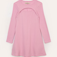 Vestido de algodão infantil canelado com recorte rosa