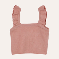 Cropped infantil de tricot alça babado rosa