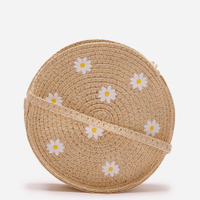 Bolsa infantil de palha floral bege