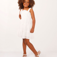 Vestido curto infantil de algodão texturizado off white