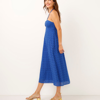 Vestido midi de laise decote coração azul