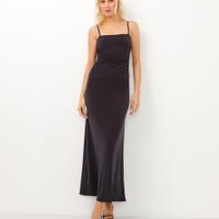 Vestido longo alça fina com franzidos preto