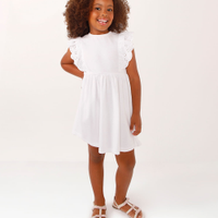 Vestido curto infantil com laise floral off white
