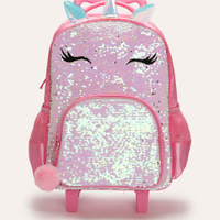 Mochila infantil de rodinha unicórnio com paetê rosa