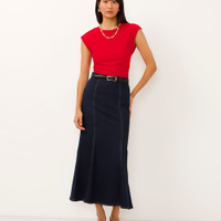 Saia sereia jeans cintura super alta azul