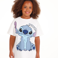 Camiseta de algodão infantil ovesized stitch com brilho off white