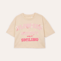 Camiseta de algodão infantil manga curta flowers bege