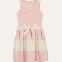 Vestido de algodão infantil com laço rosa