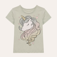 Camiseta de algodão infantil unicórnio verde