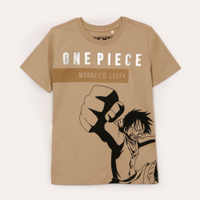 Camiseta de algodão infantil one piece bege