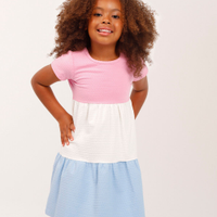 Vestido infantil de algodão texturizado colorido