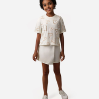 Cropped de algodão infantil corações com paetê off white