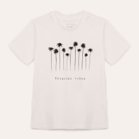 Camiseta de algodão infantil tropical vibes off white
