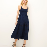 Vestido midi de algodão com bordado azul