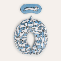 Apoio de pescoço com máscara de dormir cachorrinhos azul