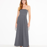 Vestido de algodão texturizado sem alça mindset cinza
