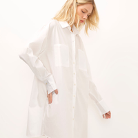 Vestido camisa curto manga longa com bolso off white