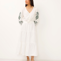 Saia midi de sarja cintura super alta off white