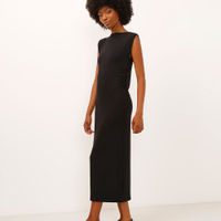 Vestido midi de viscose com franzido preto