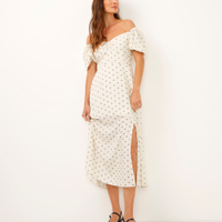 Vestido midi de viscose manga bufante arabesco off white