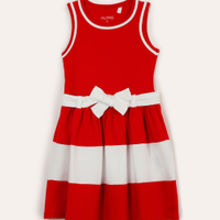 Vestido infantil de algodão listrado vermelho
