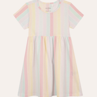 Vestido infantil de algodão listrado colorido