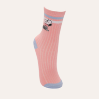 Meia infantil cano alto listrada snoopy rosa