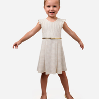 Vestido infantil listrado com cinto off white