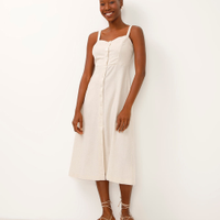 Vestido midi com linho botões bege