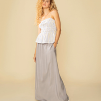 Saia midi estilo pijama cós com elástico cinza