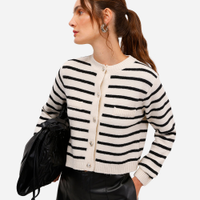 Cardigan feminino de tricot listrado off white