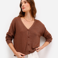Cardigan feminino de tricot com lurex marrom