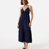 Vestido midi feminino texturizado estampado azul