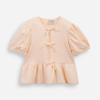 Blusa de algodão infantil com lacinho texturizada laranja
