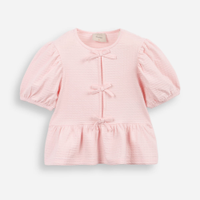 Blusa de algodão infantil com lacinho texturizada rosa