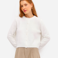 Cardigan feminino de tricot texturizado off white