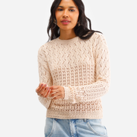 Suéter feminino de tricot decote redondo bege