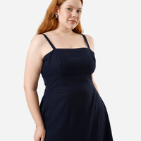 Vestido midi com linho e fenda plus size azul