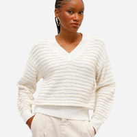 Suéter feminino de tricot texturizado listrado - off white